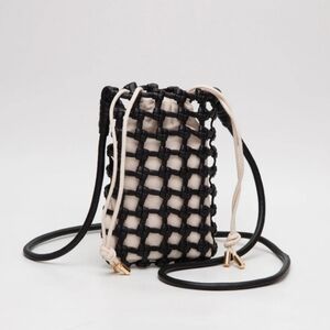 Knotted-Woven Leather Crossbody Bag Black